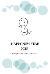 かわいいへび、横に並ぶ水玉の年賀状