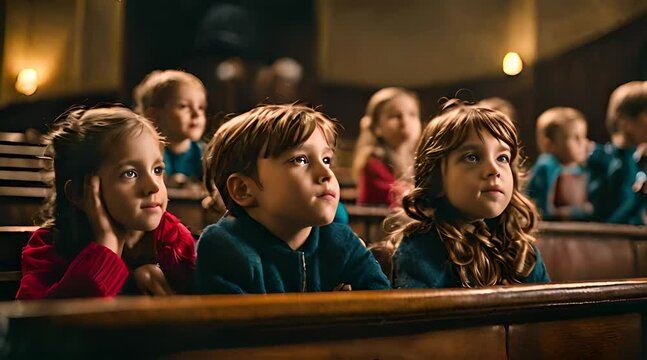 Kinder schauen sich gespannt ein Theaterst&uuml;ck an
