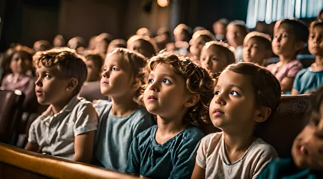 Kinder schauen sich gespannt ein Theaterst&uuml;ck an