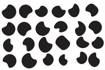 Random blob shapes. Organic blobs set. Rounded abstract organic shapes collection. Shapes of cube, pebble, inkblot, amoeba, drops and stone silhouettes. Doodle drops with outline circle. 