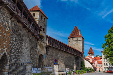 City Wall and towers in the old town of Tallinn, Estonia