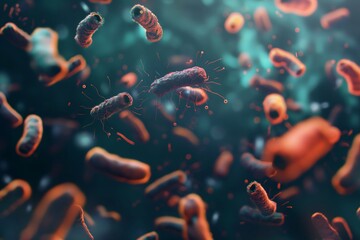 Fototapeta premium bacteria in microscope by generative ai