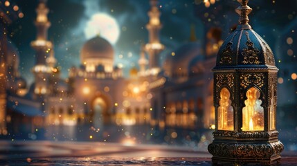 Ramadan Kareem Eid Mubarak Old Fashioned Royal Elegant Lamp with Mosque