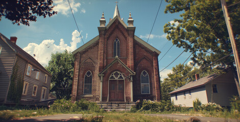 traditional church in the middle of a suburban neighborhood.