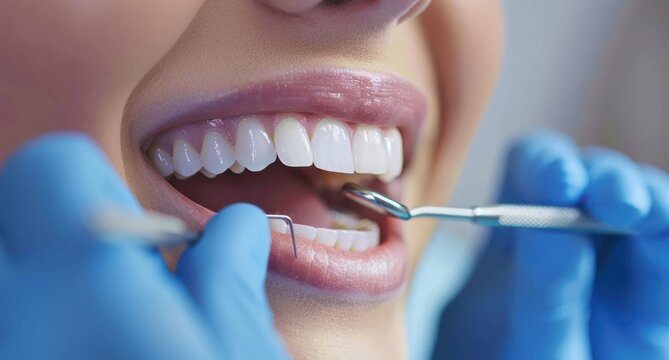 Dental care, dentist, patient teeth close-up, check after teeth cleaning, braces, and dental consultation. dentistry and happy female patient with orthodontist for oral hygiene, wellness, and cleaning