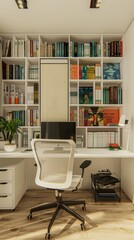 Obraz premium Modern and Minimalistic Study Room Features a Large Bookshelf