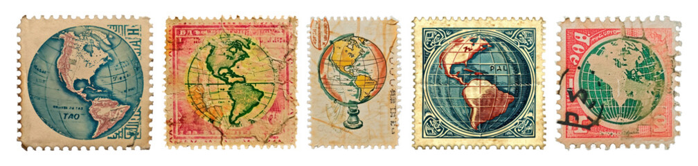 Obraz premium Vintage world postage stamps png on transparent background