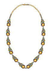 Necklace jewelry design set with fancy sapphire sketch by hand on paper.