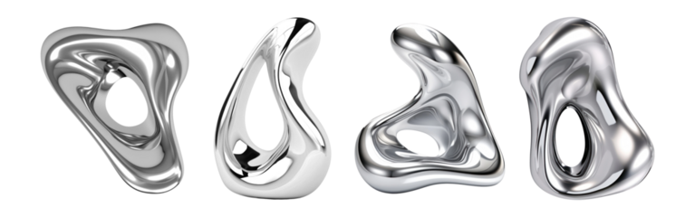 Abstract shape 3D Chrome Material png on transparent background