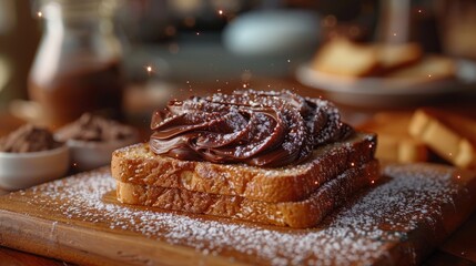 Image description: A decadent plate of French toast topped with chocolate sauce and powdered sugar.