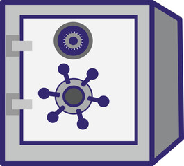 3D bank safe vector illustration. Steel safe box for saving money, wealth, gold, jewelry, asset. Document storage. Clip art, sticker, icon, logo.