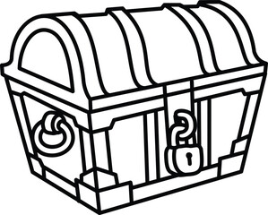 Vector Illustration of Treasure chest closed and locked, hand drawn sketch style vector. Safe box out line drawing.