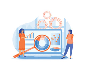 Businesswoman analyzing charts. Develop business strategies to improve marketing. Market Research concept. Flat vector illustration.