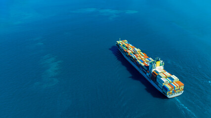 Aerial view of the freight shipping transport system cargo ship container. international...