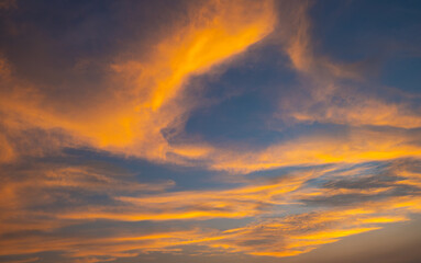 Enjoy a panoramic view of the skyline. The sun rises in the morning sky with colorful clouds. and beautiful cloud patterns In the soft light of the morning	

