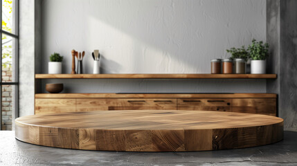 Kitchen podium background food product stand table pedestal display wooden platform	