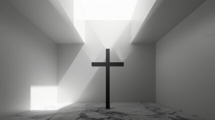very bright image of a cross on a white outdoor studio background with beautiful lighting