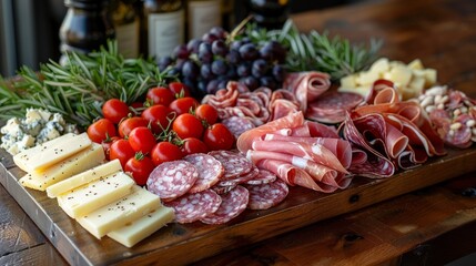 Looking for a delicious and easy way to entertain guests? Look no further than our charcuterie board! This wooden board is loaded with a variety of cured meats, cheeses, and fresh