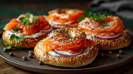 "Lox and schmear on a toasted bagel with tomato, onion, and capers. The perfect way to start your day!"