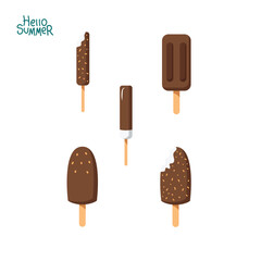 set of chocolate ice cream vector illustrations. summer theme