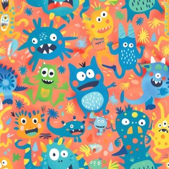 Obraz premium seamless imaginary friends pattern with monsters and aliens