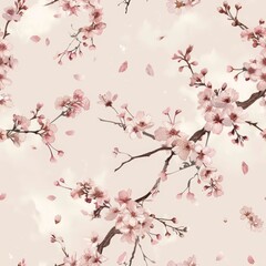 seamless pattern of cherry blossom branches with soft pink petals