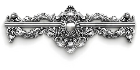 Ornate Silver Vintage Frame with Intricate Baroque Flourishes and Ornamental Patterns on White Background