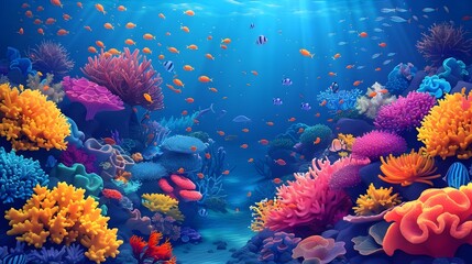 Fototapeta premium Vibrant and Diverse Marine Ecosystem with Colorful Coral Reefs and Tropical Fish Swimming in the Tranquil Blue Waters of the Ocean