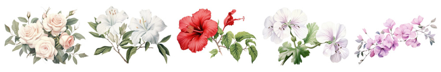 Fototapeta premium Botanical style of flowers png on transparent background