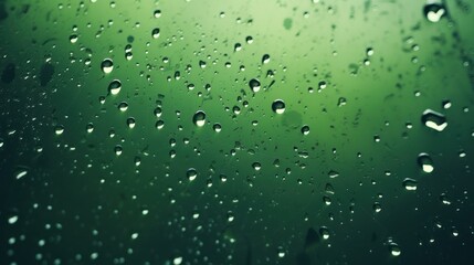 Bird's eye view of raindrops falling on green background 