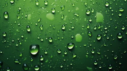 Bird's eye view of raindrops falling on green background 