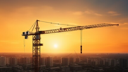 Silhouette of big crane and building construction 