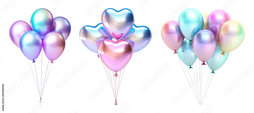 Wall mural 3d iridescent balloon shape set