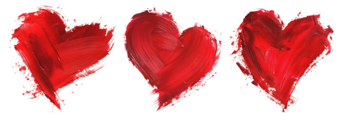 Red heart shape paint brush stroke set