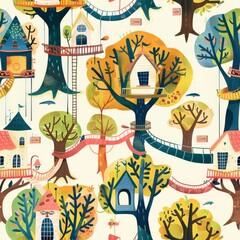 Obraz premium seamless pattern of whimsical treehouses