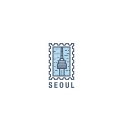 Seoul, South Korea tall tower, skyscraper vector logo in stamp style. Thin line pictogram, skyline emblem graphic for sightseeing