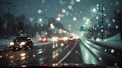 snowy highway outside.