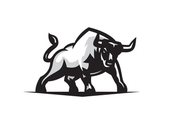 Charging Bull Vector Illustration. Angry bull in a charging pose ready to attack. Strong Bull design template.