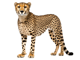 a cheetah standing on a white background