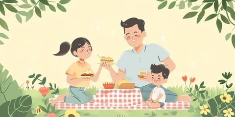 Happy family having picnic in the park.