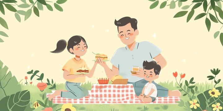 Happy family having picnic in the park.