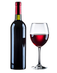 Bottle of Red Wine and Glass of Wine, isolated on transparent or white background
