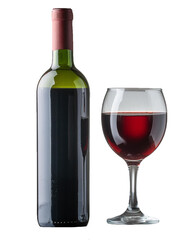 Bottle of Red Wine and Glass of Wine, isolated on transparent or white background