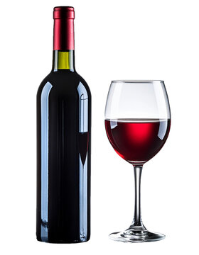 Bottle of Red Wine and Glass of Wine, isolated on transparent or white background