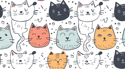 Cute cat doodle pattern