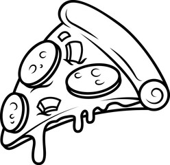 Pizza slice. Cartoon pizza illustration. Pizza with Melted cheese Cartoon Icon. Design element for emblem, poster, icon, menu. Vector illustration