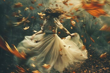Autumnal choreography Leaves twirl and pirouette in a whimsical autumn breeze.