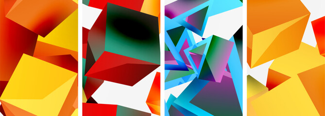 Flying 3d shapes, cubes and other geometric elements background design for wallpaper, business card, cover, poster, banner, brochure, header, website