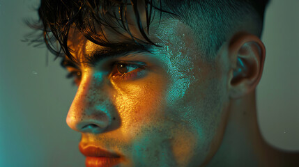 A close-up of a Latin American with a short haircut, his dark hair and confident look emphasize his charisma and attractiveness.