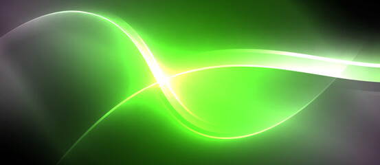 Neon glowing circle rays, light round lines in the dark, planet style neon wave lines. Energetic electric concept design for wallpaper, banner, background